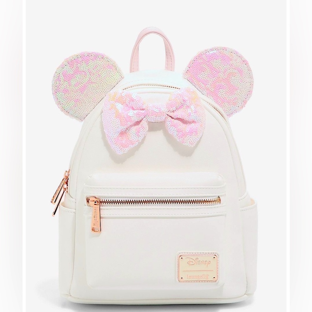 Loungefly Disney Minnie Mouse White Iridescent Sequin Mini Backpack - Exclusive